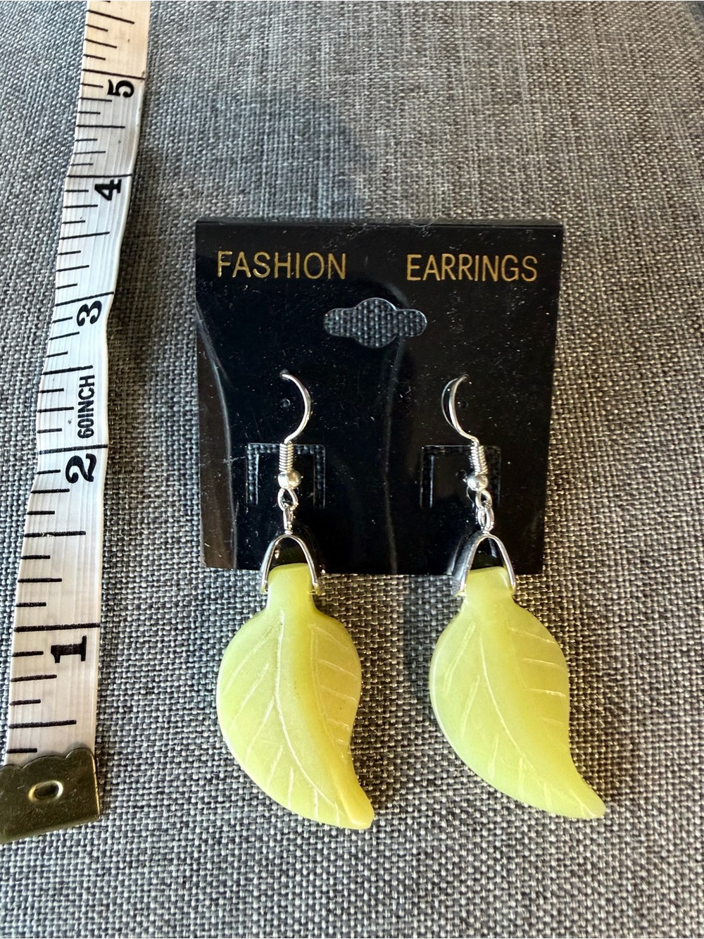 Yellow Jade Leaf Drop Earrings